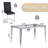 Modern Glass Dining Table Set Of 5, 52.76" Rectangular Tempered Glass Top, Polished Irregular Round Tube Stainless Steel Legs, 4 PU Leather Suspended Stainless Steel Frame Dining Chairs-1769830836-1769830839