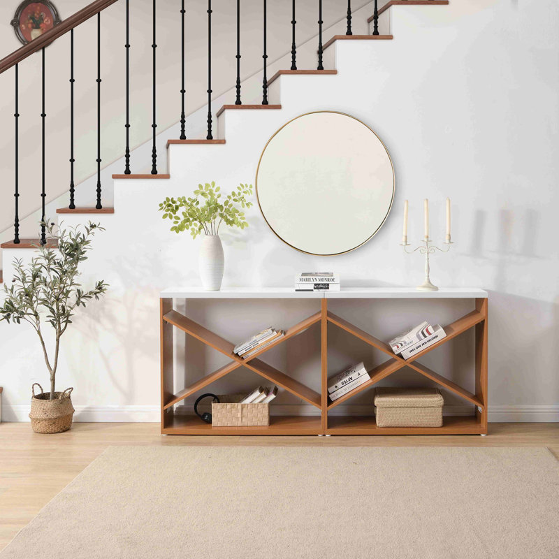 Console 70,87 pouces Farmhouse, Blanc / Brun