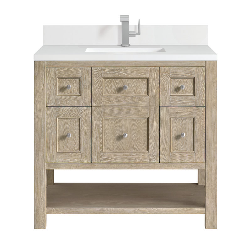 Breckenridge 36'' Single Bathroom Vanity with Top, White Zeus, Whitewashed Oak, Single-Hole