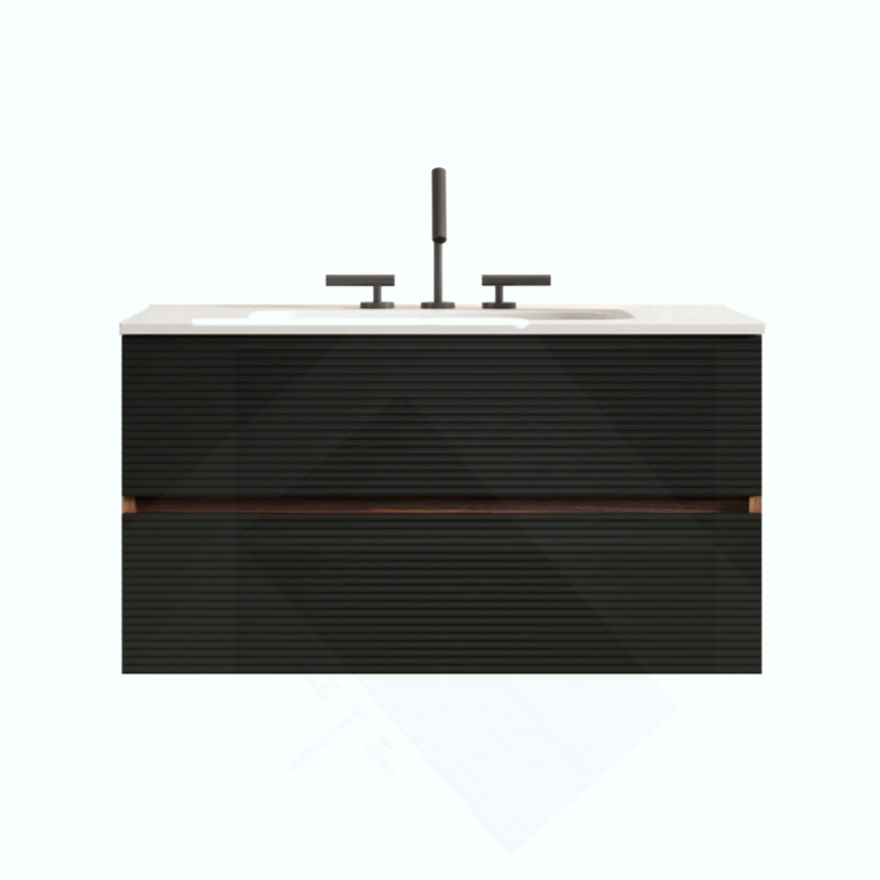 Meuble-lavabo mural et doux avec lavabo en céramique intégré à 3 trous, avec trop-plein, grand meuble-lavabo flottant pour salle de bain moderne