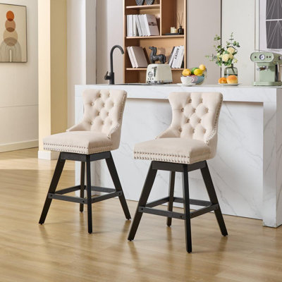 Swivel Upholstered Counter Stool(Set Of 2)