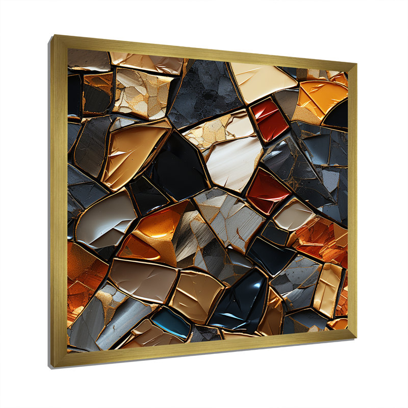 Cubic Mosaic Marble Tiles I - Abstract Tile Wall Art, Cadre doré simple, H 30 po x l 30 po x P 1,5 po