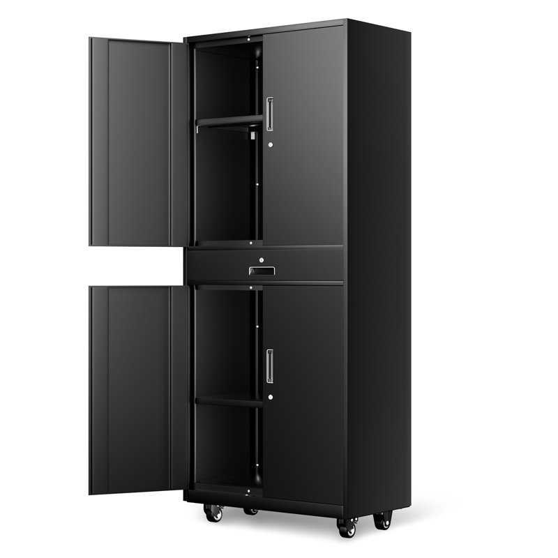 73" Lockable Heavy Duty Metal Storage Cabinet W/ Drawer&Adjustable Shelves, Black