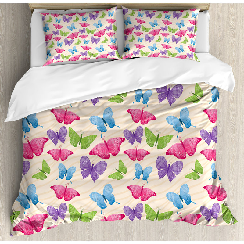 Ensemble de housse de couette moderne avec papillons mignons dans des tons vifs, Très grand