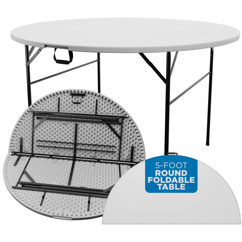 Table ronde pliante ronde en plastique blanc, H 29,1 po x L 60 po x l 60 po