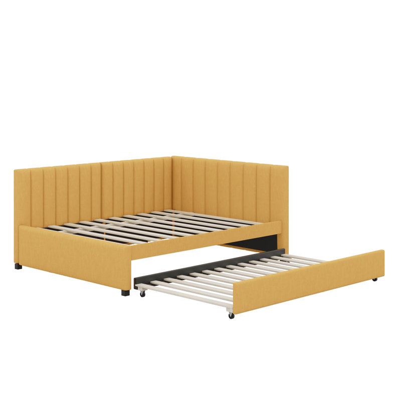 Full Size Upholstered Daybed With Trundle, Yellow