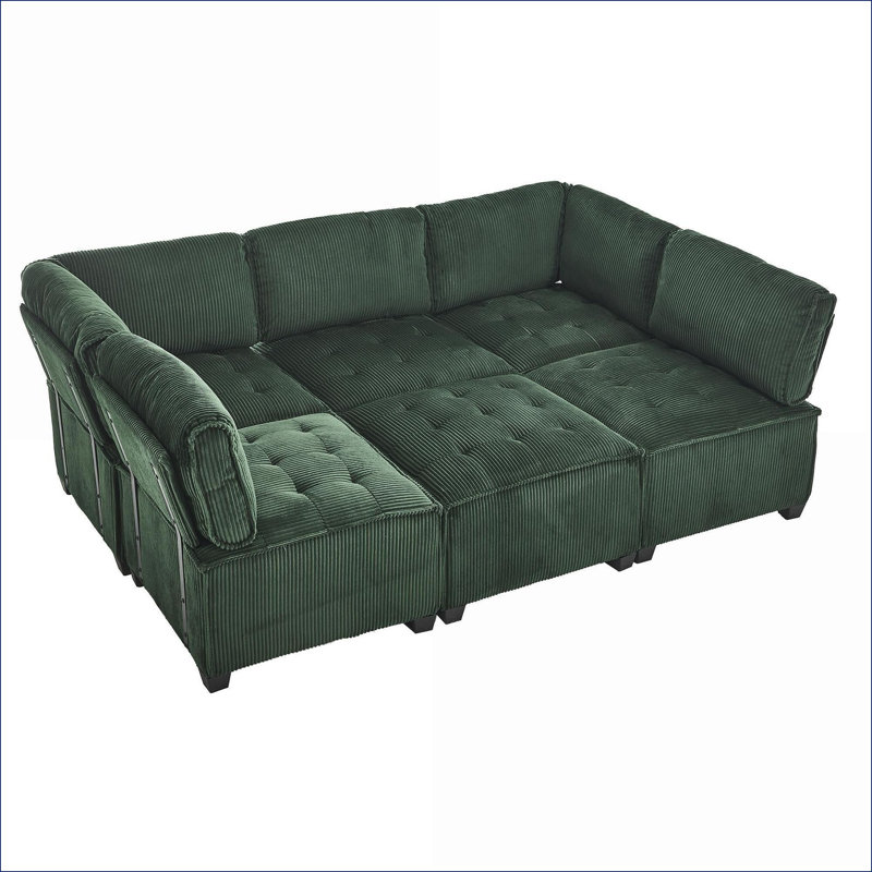 Sectional Sofas, 6-Seat U Shaped Modular Convertible Couch for Living Room, Modern | Emerald | Corduroy, Emerald Corduroy