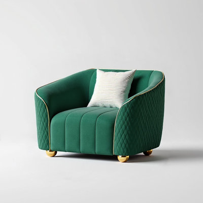 Velvet Upholstered Armchair With Metal Legs