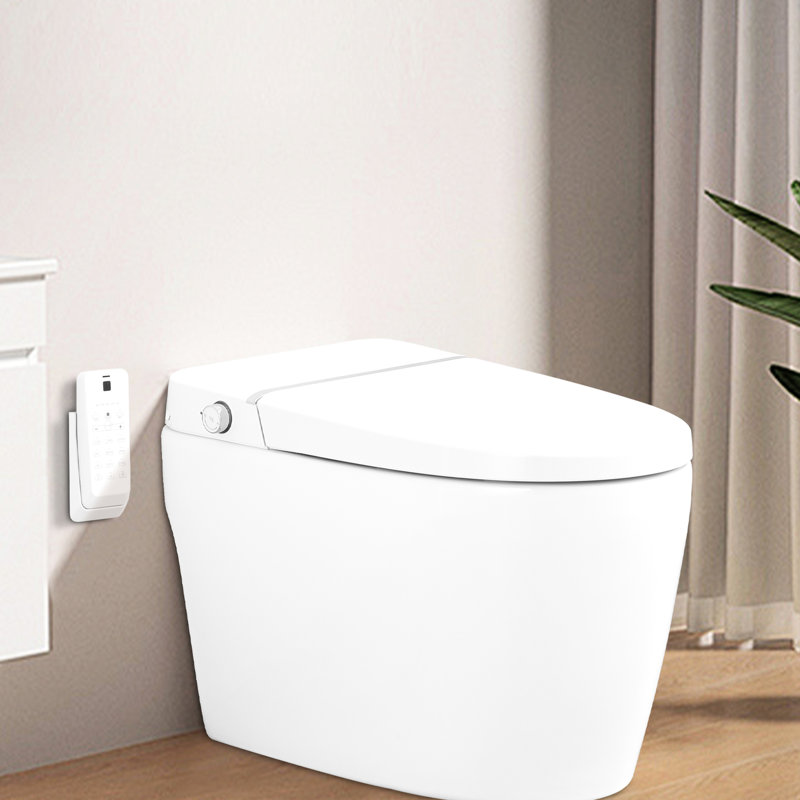 Bidet de toilette blanc intelligent avec capteur de pied, siège chauffant, nuit, lavage par massage, buse autonettoyante, chasse d'eau automatique, télécommande,