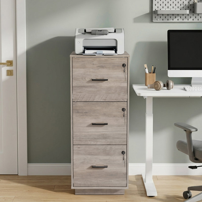 Classeur en bois 3 tiroirs avec serrure 38,58 "H, Gris
