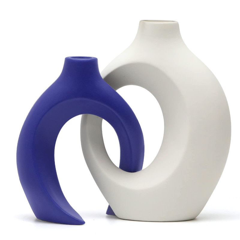 Danett Ceramic Table Vase, Blue/White