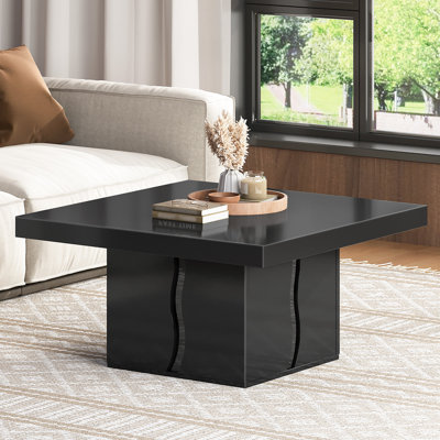 31.5'' Square Coffee Table,High Gloss Minimalist Design with LED Lights ,Living Room Table