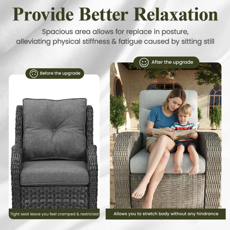 Reclining Recliner Chair, Beige Cushion/Grey Frame