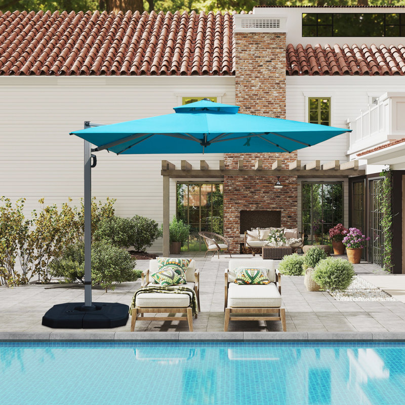 Parasol rectangulaire en porte-à-faux avec mât central, Bleu