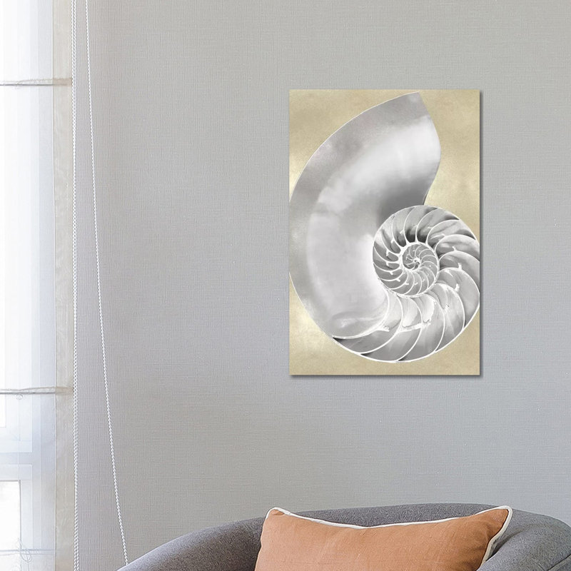 Silver Pearl Shell On Gold II by Caroline Kelly - Wrapped Canvas Print, 66.04 cm H x 45.72 cm W x 3.175 cm D