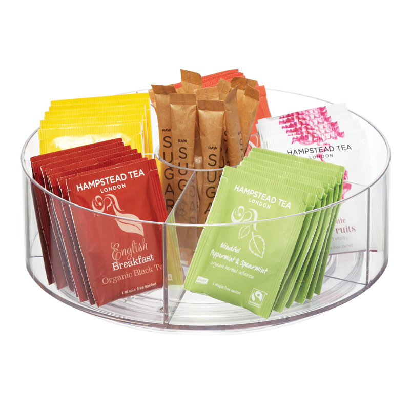 Clear BPA-Free Plastic 9" Rotating Tea Organizer with 5 Compartments