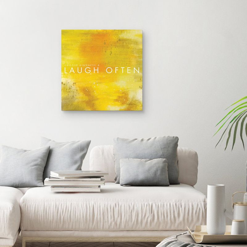 Laugh Often Gold and White Canvas Wall Art 24" x 24"