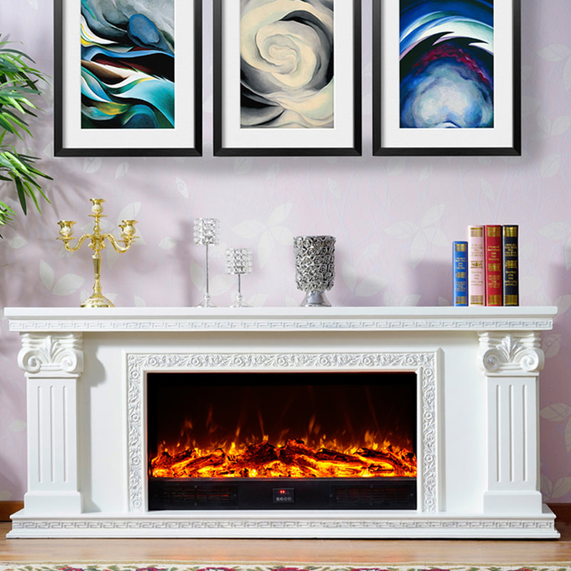 Foyer blanc en bois massif avec meuble télé sur pied