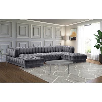 143" Wide Velvet Symmetrical Sectional