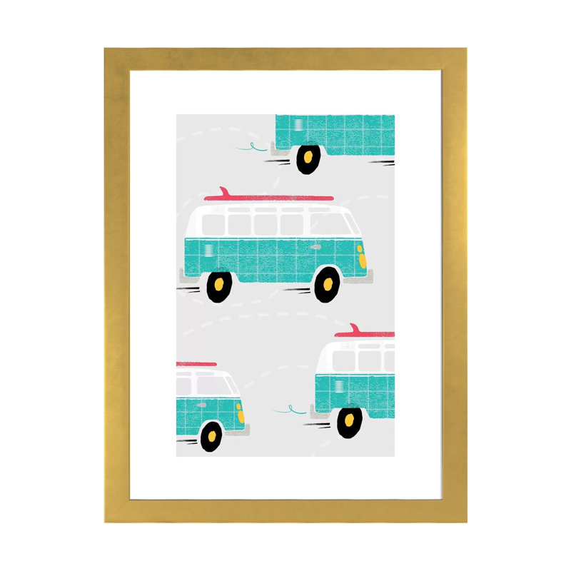 On the Road Vans - impression d'art graphique, H 24 po x l 16 po x P 1 po, Papier encadré doré, Blanc