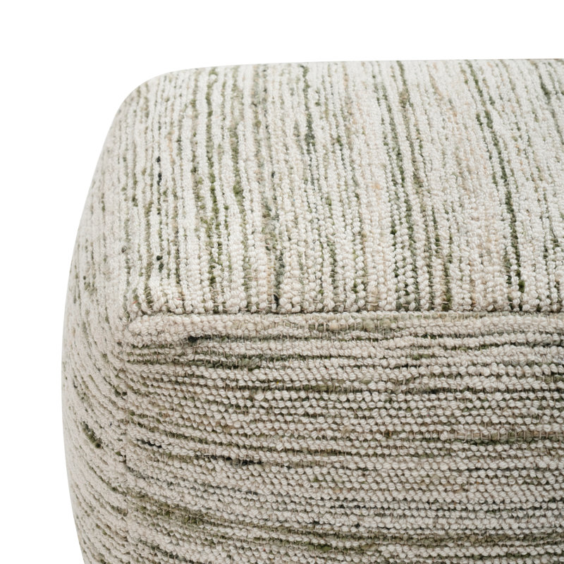 Yinka 18" Woven Pouf - Ivory Green Classic Stripe Pattern Accent Pouf Ottoman, hand woven, Ivory Green Polyester