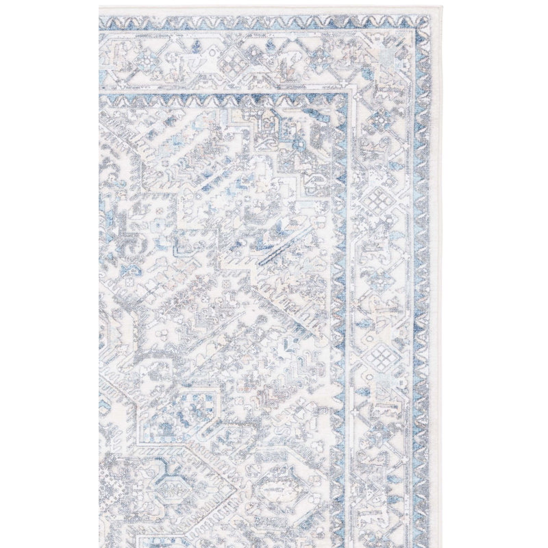 Tapis ivoire / bleu clair Xailey Orlando en feutre / velours / film stratifié lavable à la machine, Carré 6 pi 7 po