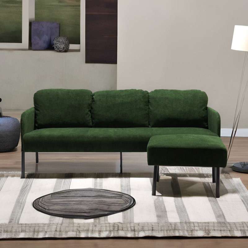 3 seater l-shaped sofa with ottoman, Vert