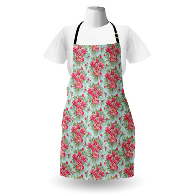 Bungalow Rose Floral Apron Unisex Blooming Vintage Garden Art Adult Size Blue Pink