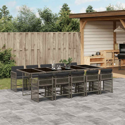 11 Piece Garden Dining Set with Cushions Poly Rattan