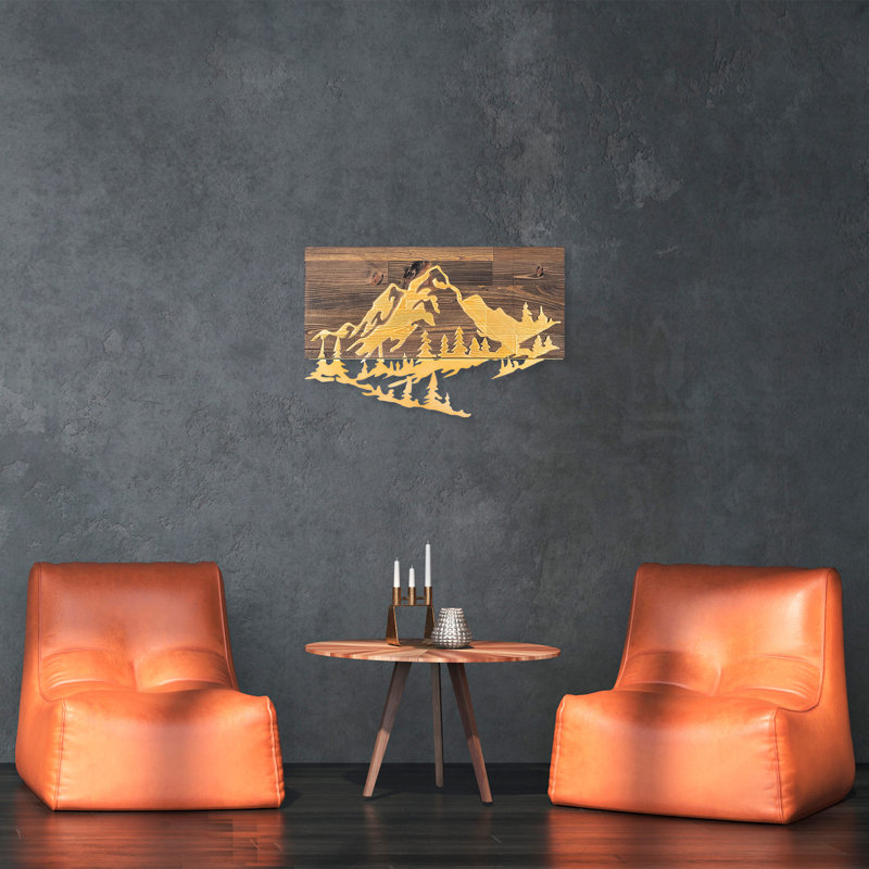 Élégant accessoire mural décoratif en bois, noyer et or, 15,0 po x 22,8 po | 50% bois véritable (épaisseur: 1,2 po) et métal (épaisseur: 0,06 po) | Texture unique et variations de couleurs, parfaites pour la décoration intérieure