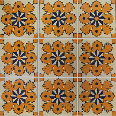 4,2 po x 4,2 po 9 pièces TalaMex Forsythia carreaux d'argile mexicains faits à la main dosseret dosseret mosaïque
