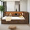 Lit de jour double en bois avec couchette et tablettes de rangement