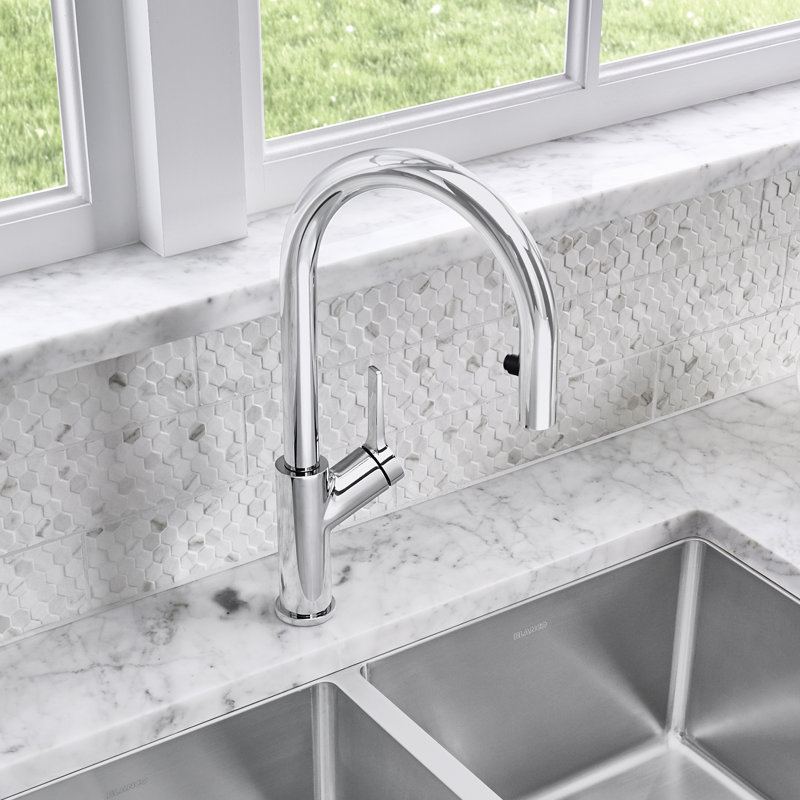 Urbena Pull-Down Dual-Spray Kitchen Faucet, Polished Chrome