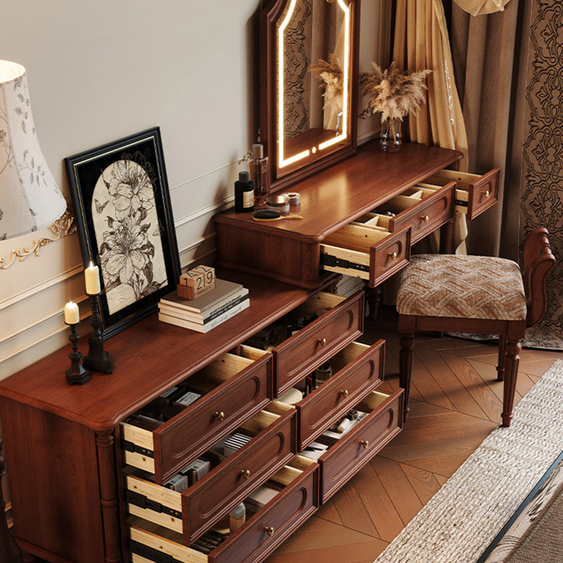 Commode brune de 82,68 po de style américain avec coiffeuse et miroir