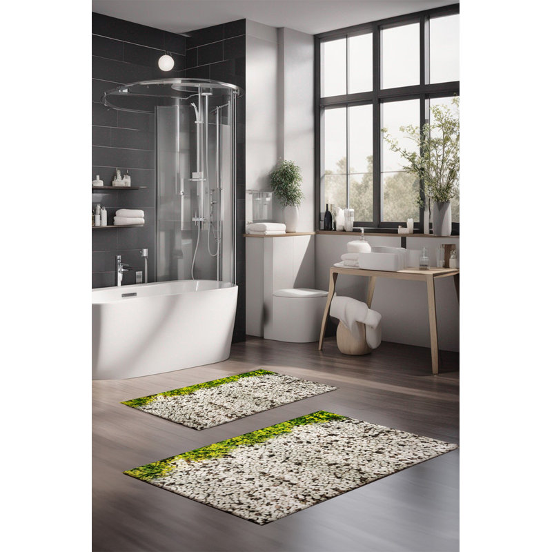 Eakly Luxury Bathmat Set (2 Pieces), 100% Polyester, 16.0 x 23.6 inches & 23.6 x 39.4 inches | Non-Slip Antibacterial Design, 0.3 in Pile Height | Machine Washable, Durable & Easy to Clean | Ideal for Bathroom Décor