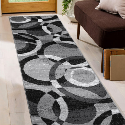 Mehul Woven Geometric Gray/Black/Ivory Area Rug - Modern Abstract Polypropylene Carpet for Living Room, Bedroom, Entryway, or Dining Room