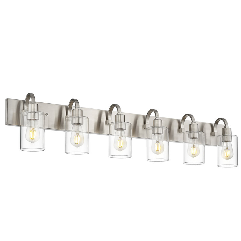6-Light Dimmable Vanity Light Farmhouse Clear Glass Shade, Brushed Nickel