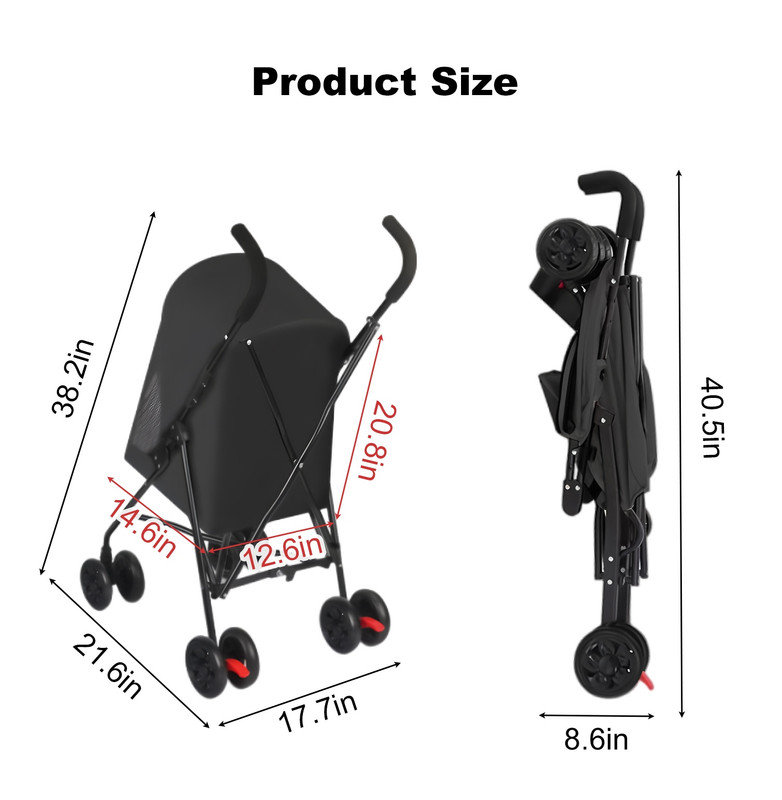 Poussette en maille à ventilation pour petits chiens et chats, pliable et léger, porte-gobelet inclus, noir