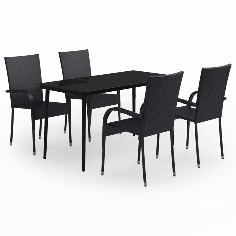 Adaleah 4 - Person Patio Dining Set with Rectangular Table, Black