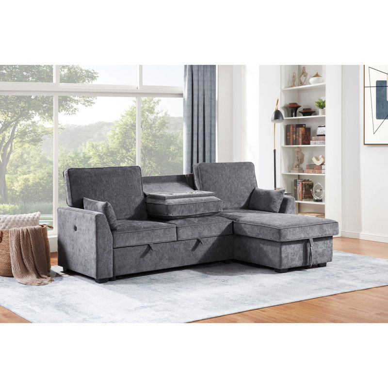 Canapé-lit modulaire en tissu gris foncé Emmy