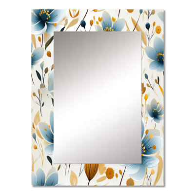 Sherice Meadow Blue And Beige Floral Pattern - Floral Decorative Mirror, Floral Wall Mirror, Printed Metal Art