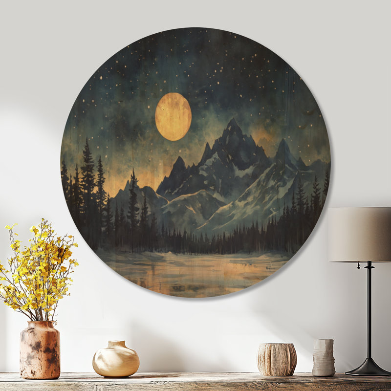 Ciel nocturne sur la chaîne de montagnes - Décoration murale céleste en bois, 23" Round, Round