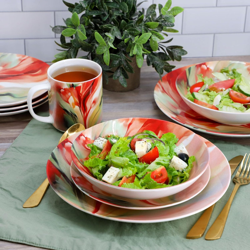 Service de table rond en porcelaine multicolore « Tempête d'automne », 16 pièces, motif abstrait