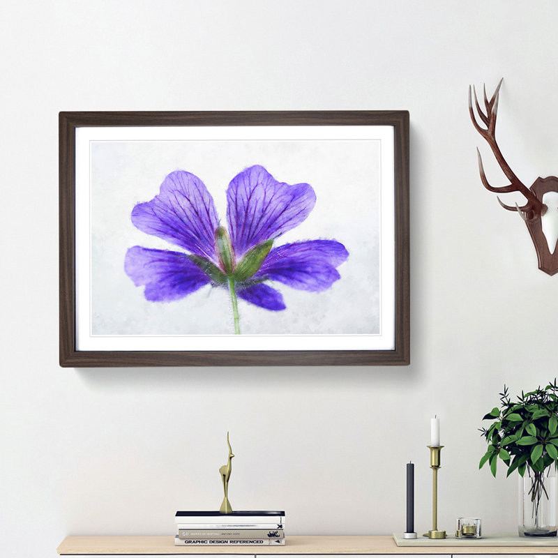 Purple Geranium Flower - Picture Frame Painting Print, 62cm H x 87cm W x 2cm D, Walnut Framed