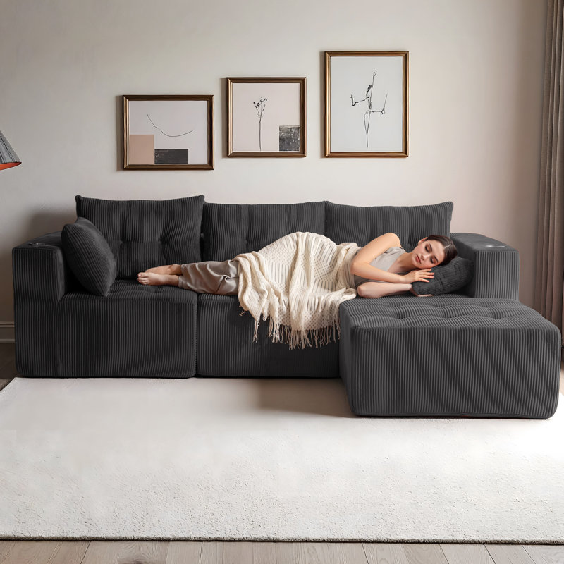 Canapé modulaire en velours côtelé Boneless, Velours côtelé gris