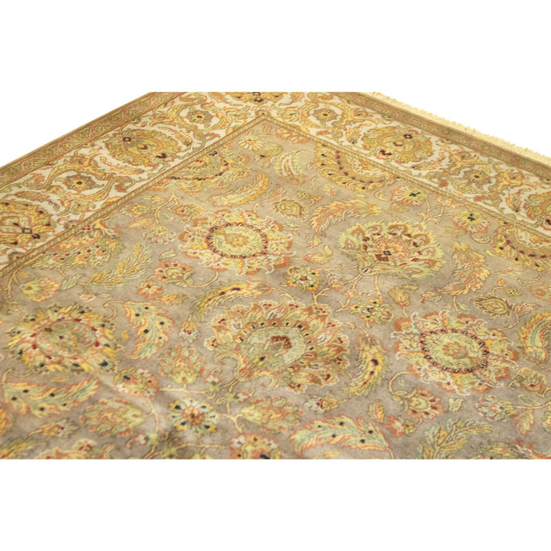 Hand Knotted Wool Oriental Area Rug in Brown And Ivory