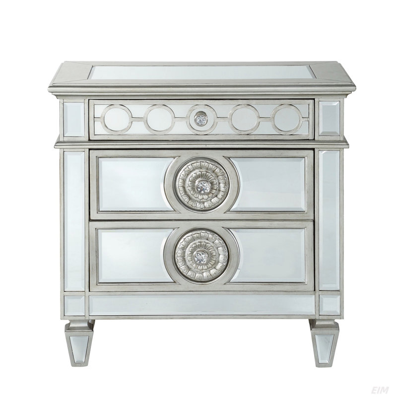 Table de chevet à finition miroir avec 2 tiroirs Glam