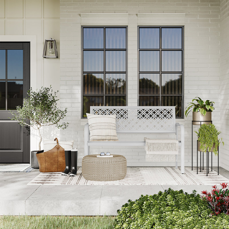 Banc de jardin en acier Roselynne, Blanc
