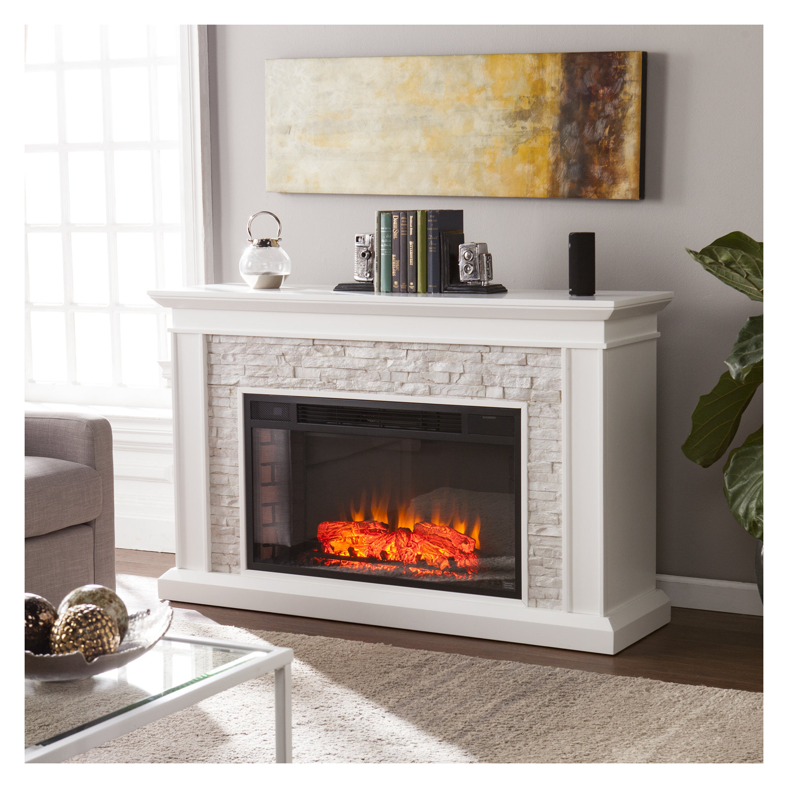 Burnell Electric Fireplace, White