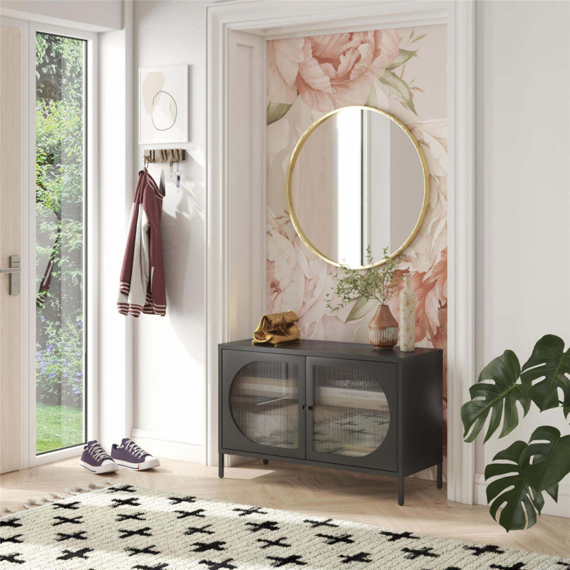 2-Door Accent Cabinet with Fluted Glass, Black